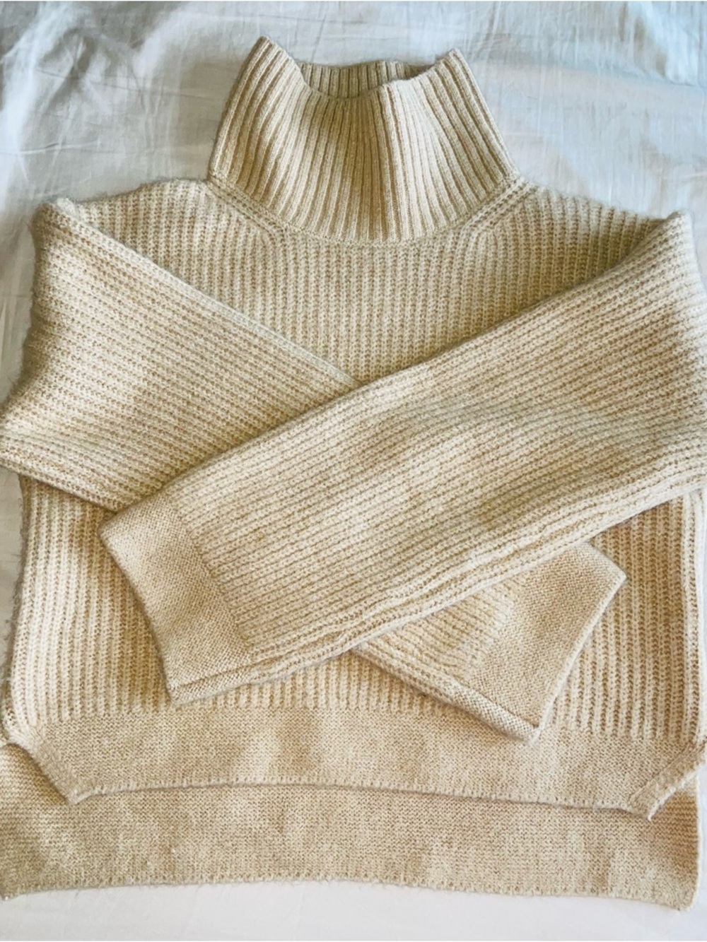 Topshop Beige Ribbed Turtleneck Sweater